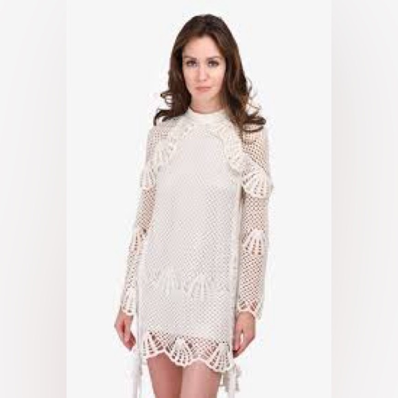 Self-Portrait White Long Sleeve Mesh Dress - Picture 8 of 14